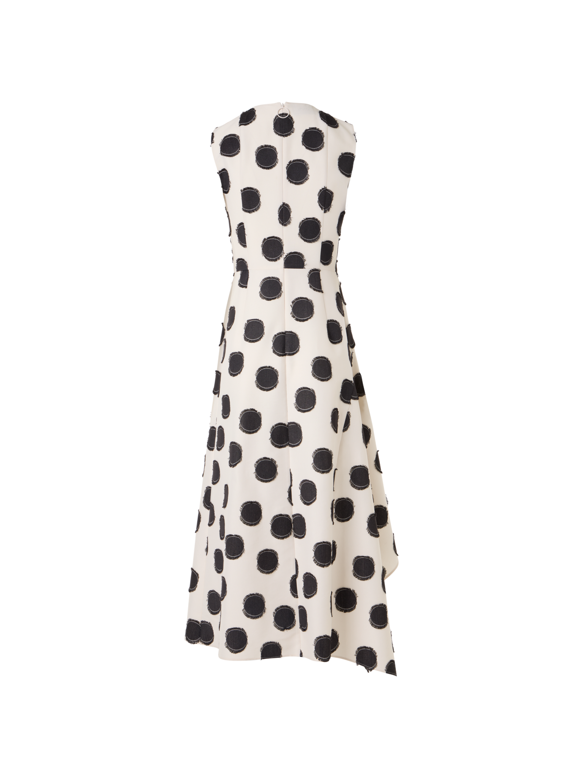Designer Sleeveless Fringed Polka-Dot Midi Dress - white