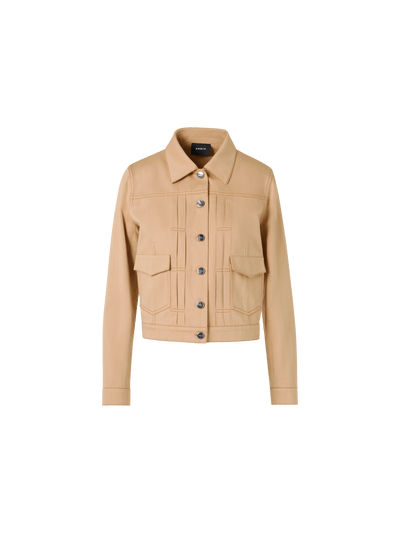 Designer Hilbert Short Jacket in Stretch-Cotton Denim - beige