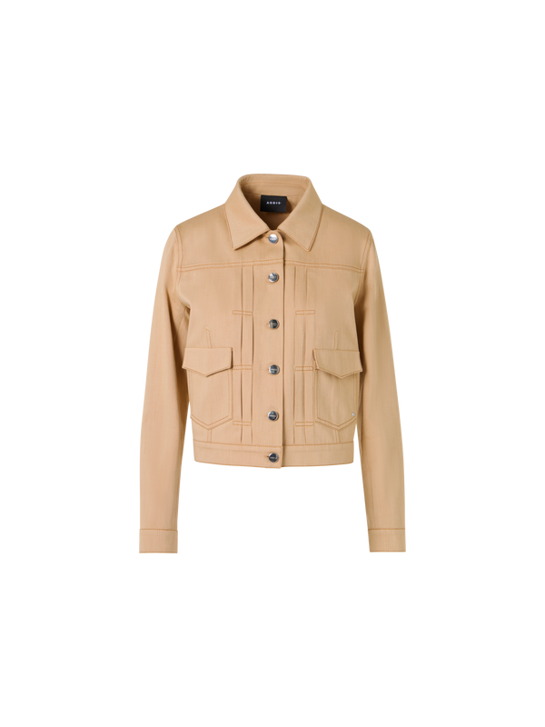Designer Hilbert Short Jacket in Stretch-Cotton Denim - beige