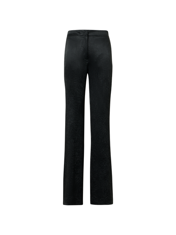 Designer Marla Elastic Waist Crinkled Satin Straight Pants - black