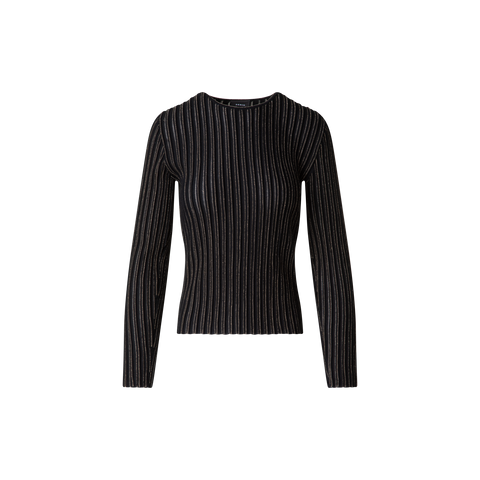 Wool Silk Rib and Lurex Striped Sweater