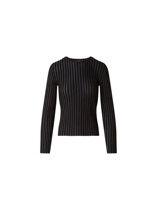 Designer Wool Silk Rib and Lurex Striped Sweater - black - multicolor - gold