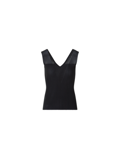 Designer Sleeveless Silk Cotton Top with Sheer Shoulder - black - neutral