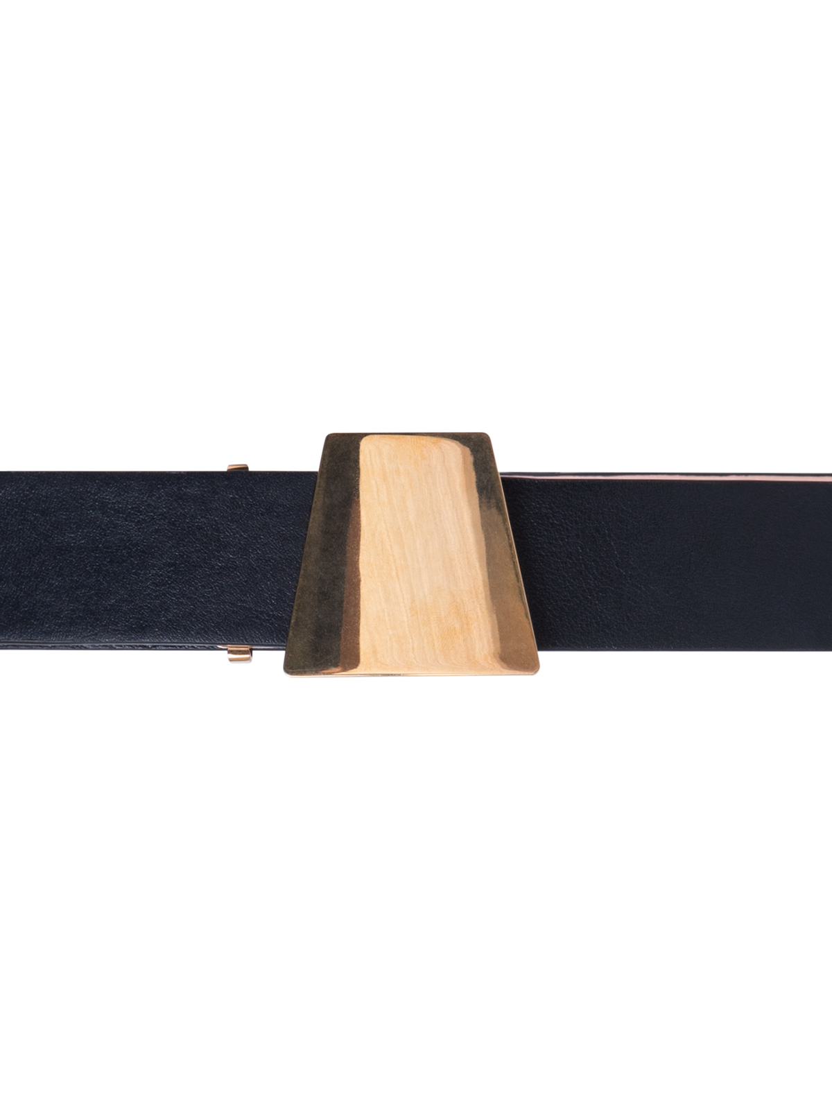 Designer Leather Belt with Gold Trapezoid Buckle - black - gold