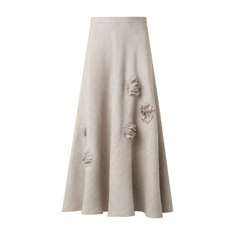 Linen Midi Skirt with 3D Carnation Detail