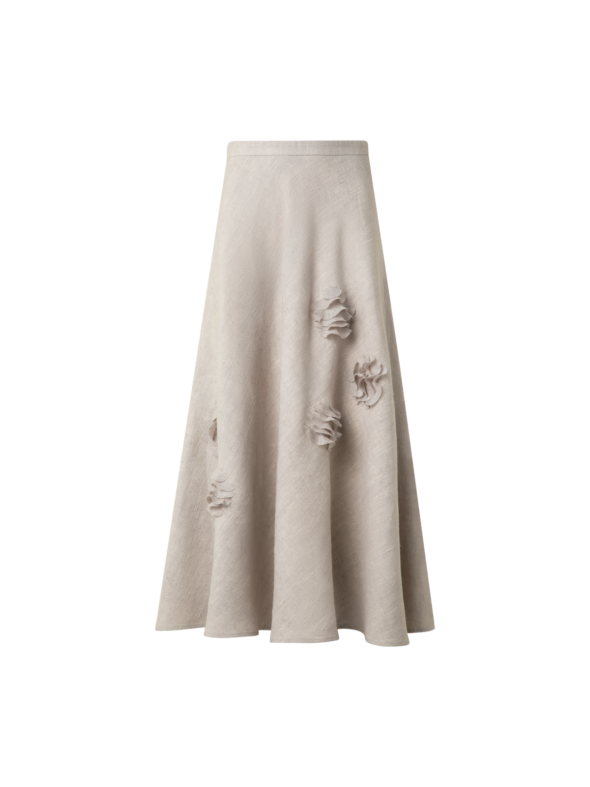 Designer Linen Midi Skirt with 3D Carnation Detail - neutral - pastel - beige