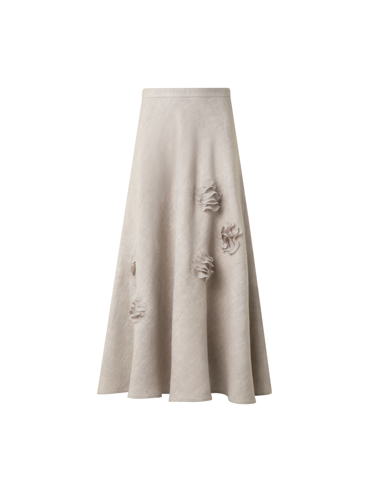 Designer Linen Midi Skirt with 3D Carnation Detail - neutral - pastel - beige