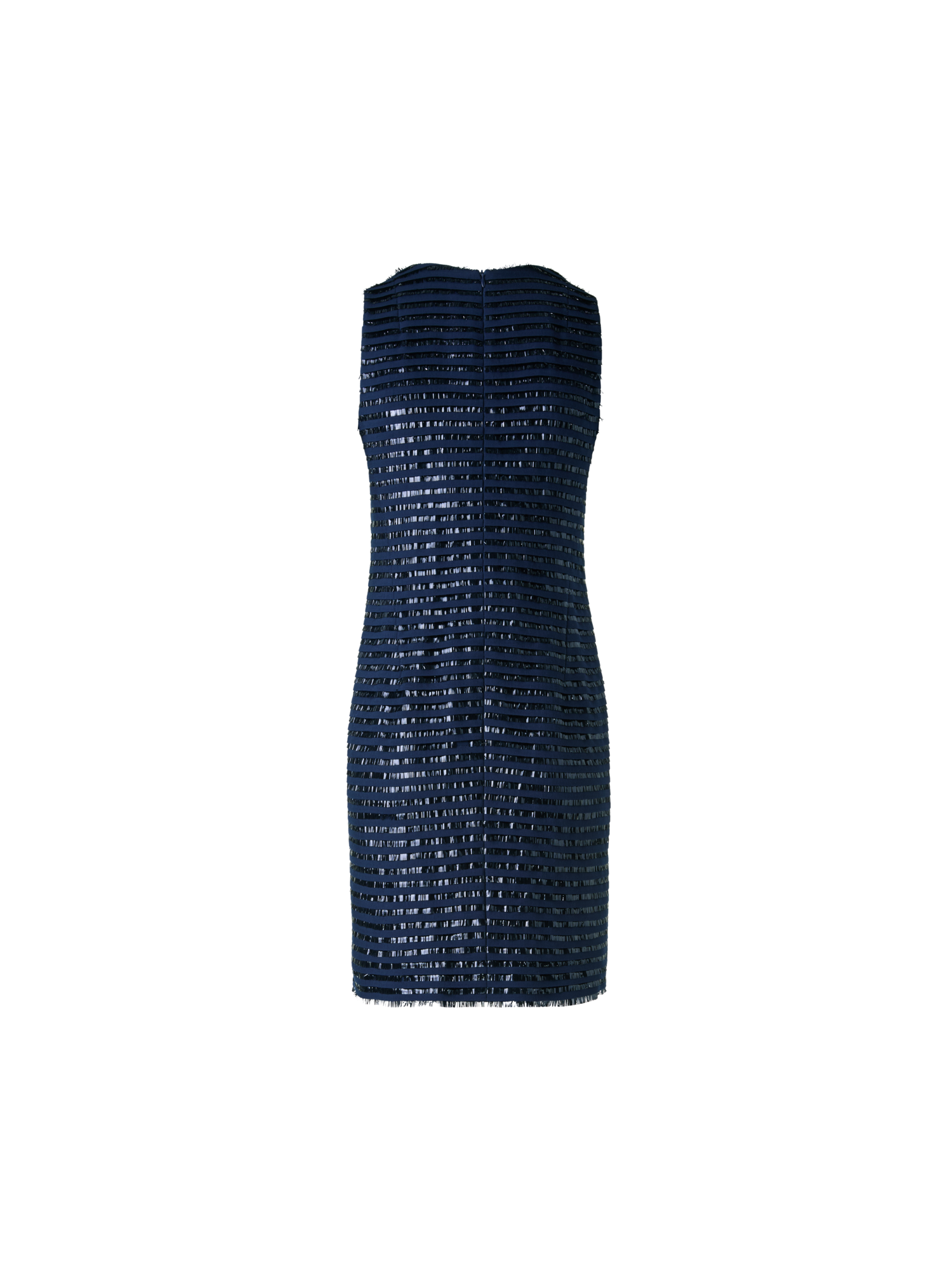 Designer Sheath Dress in Lamé Fringes Embroidery on Wool - navy - blue