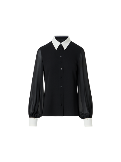 Designer Silk Blouse with Detachable Cuffs - black