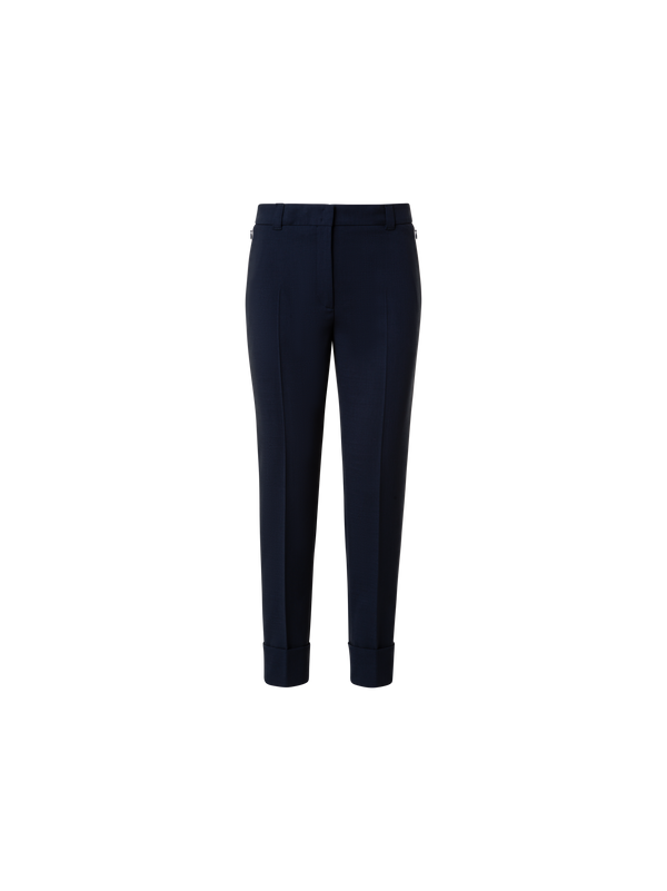 Designer Cropped Tapered Wool Double-Face Pants - navy - blue