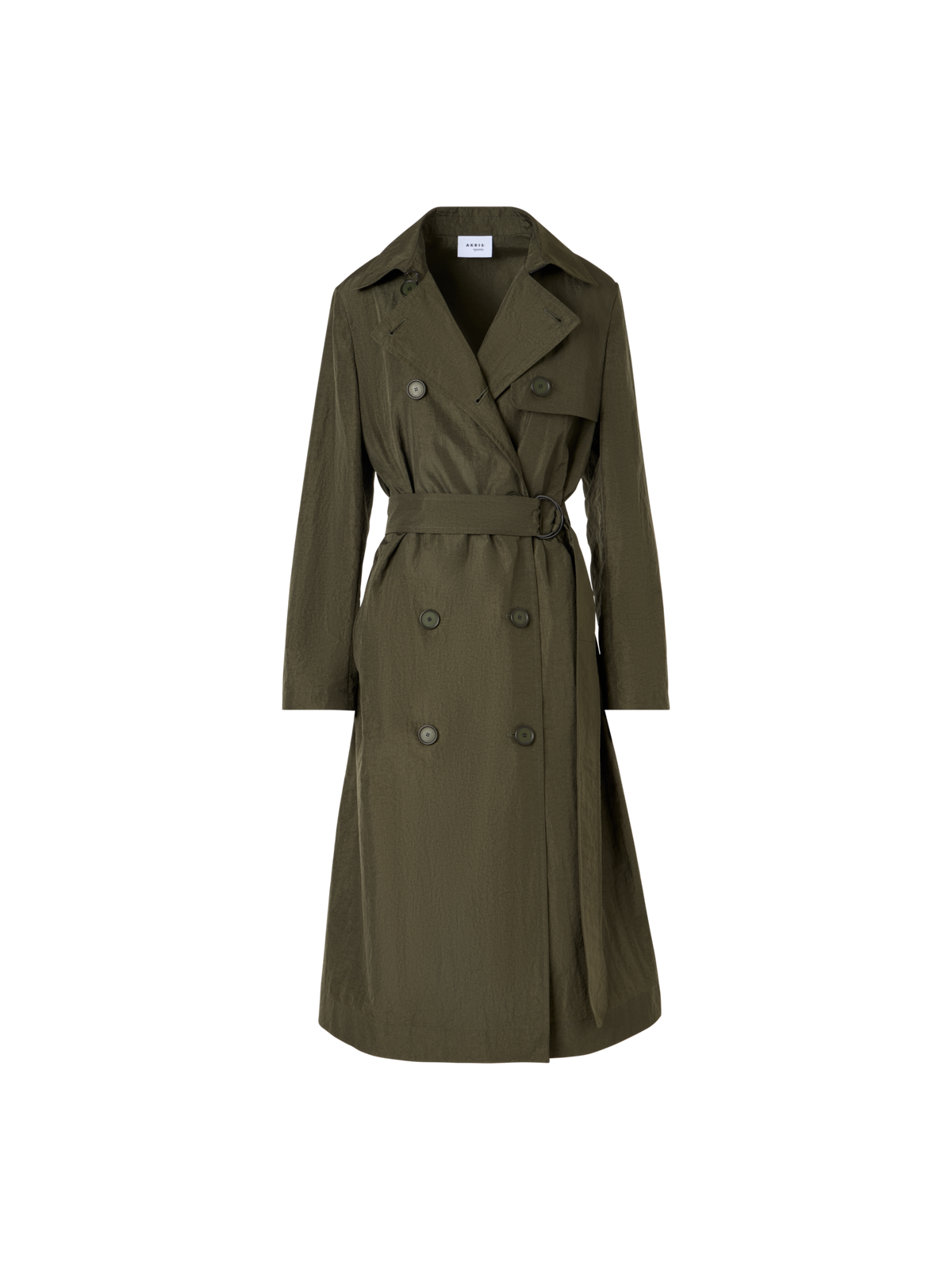 Designer Long-Sleeve Crinkled Parachute-Taffeta Long Trench Coat - green