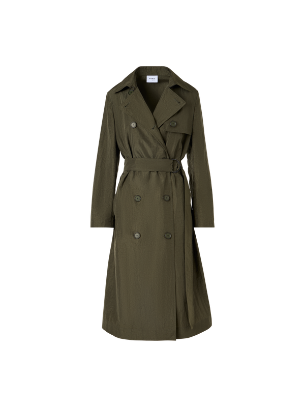 Designer Long-Sleeve Crinkled Parachute-Taffeta Long Trench Coat - green