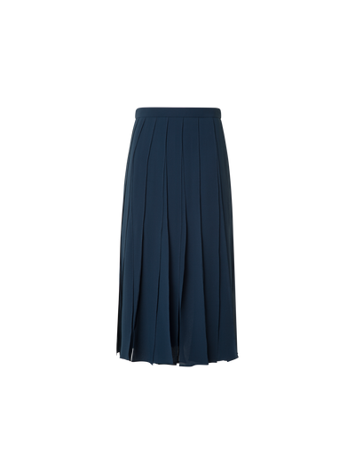 Designer Midi Silk Skirt with Flowing Ribbons - neutral - navy - blue
