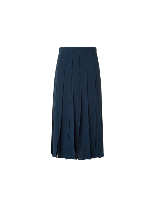 Designer Midi Silk Skirt with Flowing Ribbons - neutral - navy - blue