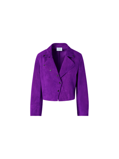 Designer Bracelet-Sleeve Suede Leather Short Jacket - purple