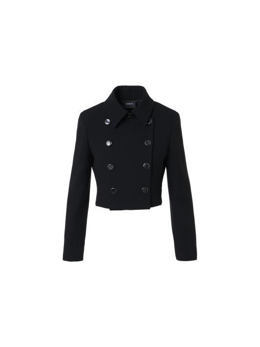 Designer Wool Crêpe Double-Face Short Jacket - black
