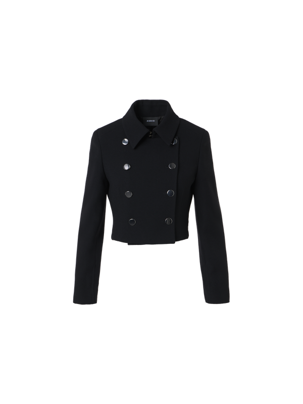 Designer Wool Crêpe Double-Face Short Jacket - black