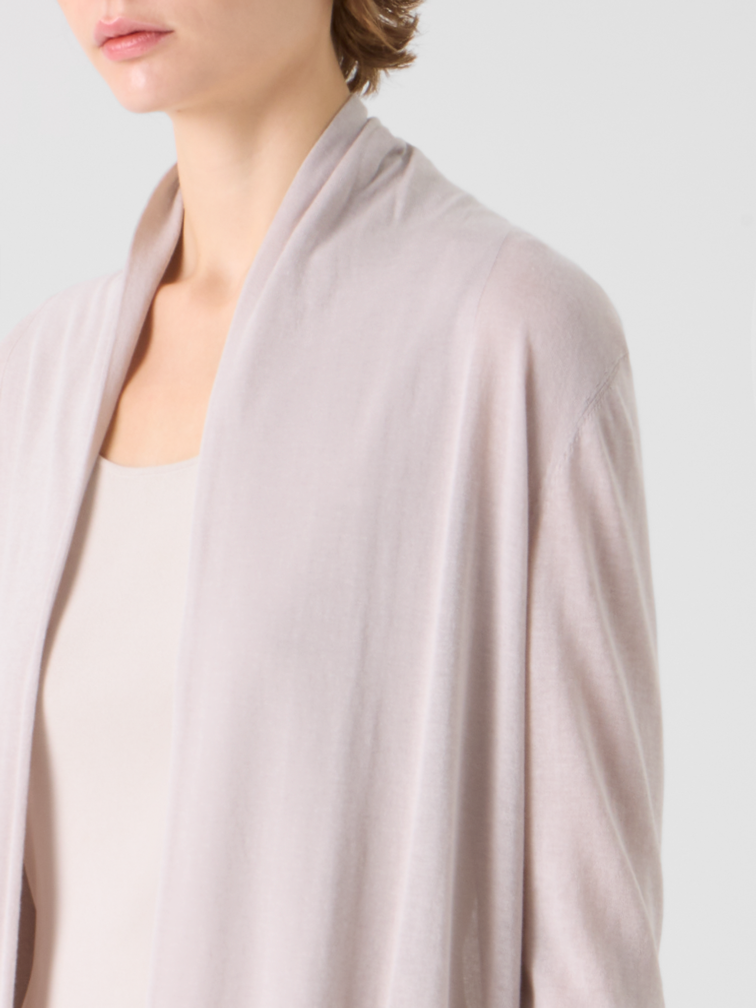 Designer Long Silk Cotton Cardigan with Shawl Collar - neutral - beige 
