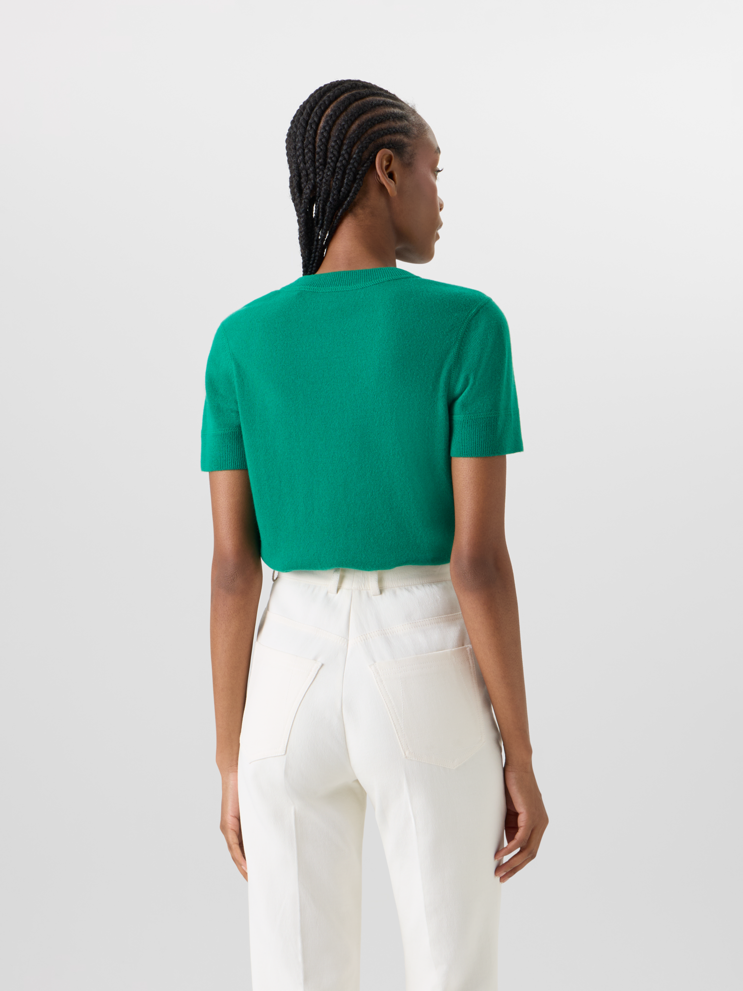 Designer Short-Sleeve Cashmere Knit Sweater - green 