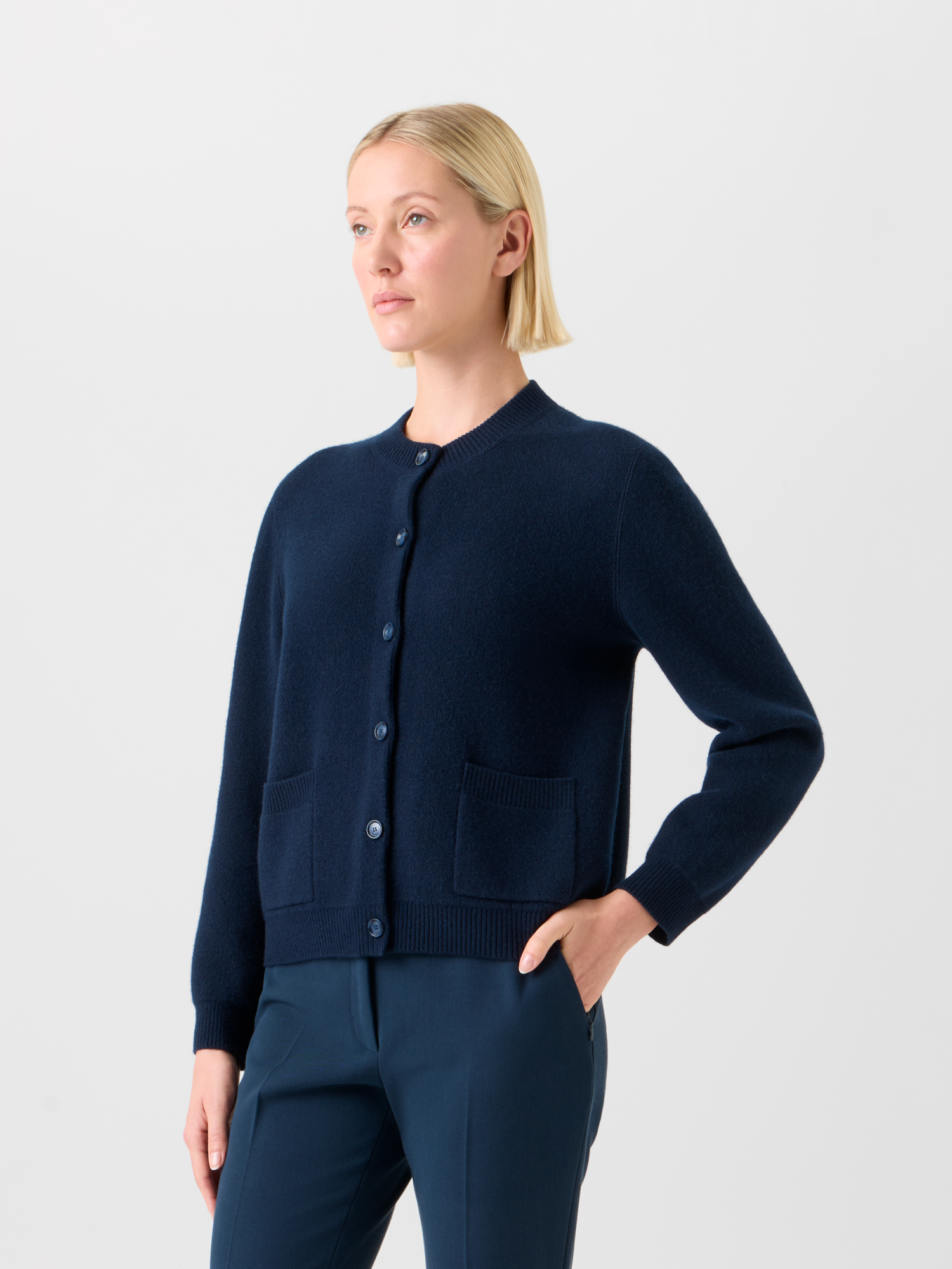 Designer Pure Cashmere Relaxed Cardigan - neutral - navy - blue 