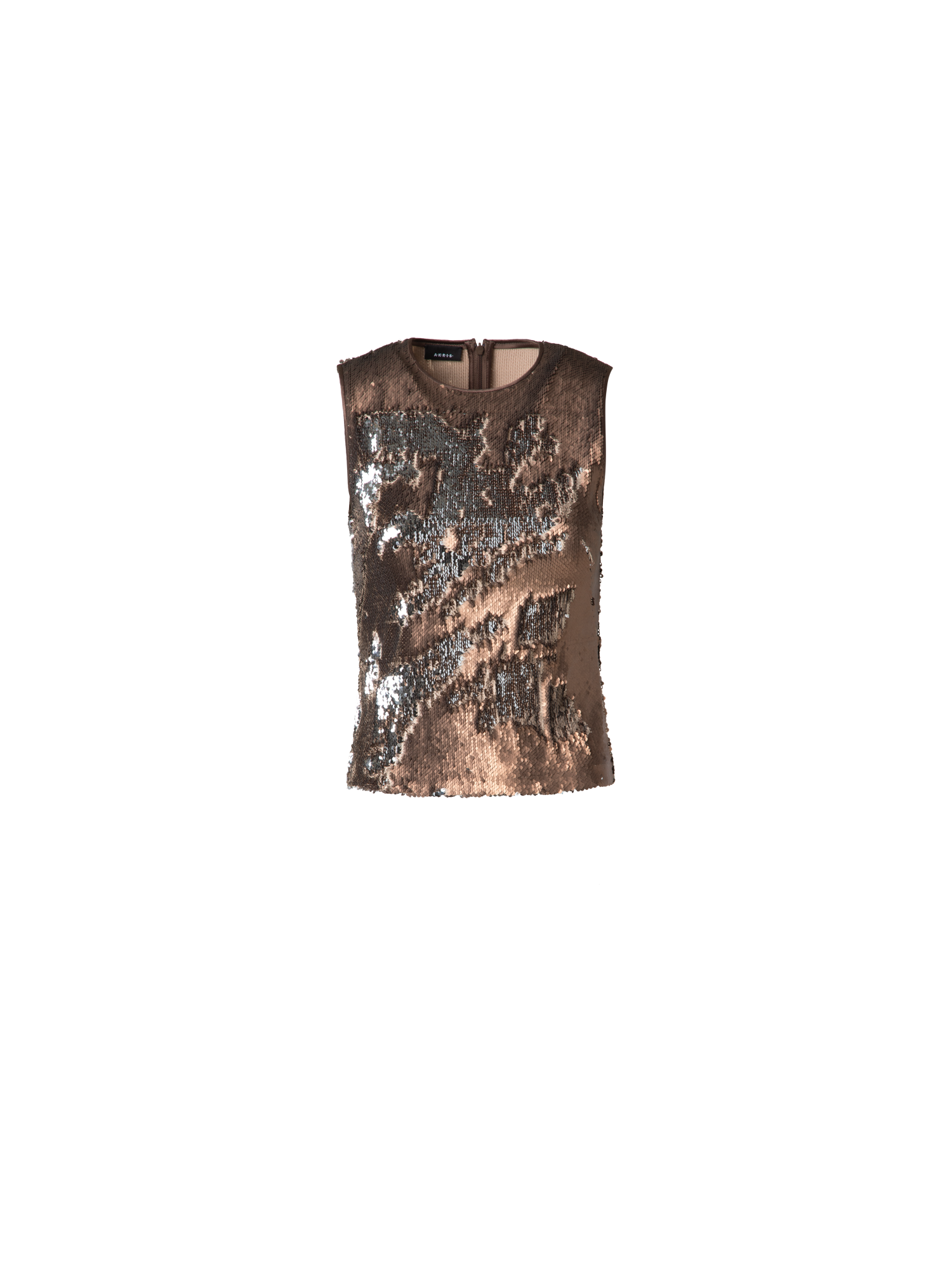 Designer Bi-Color Sequins Sleeveless Top - brown - gold
