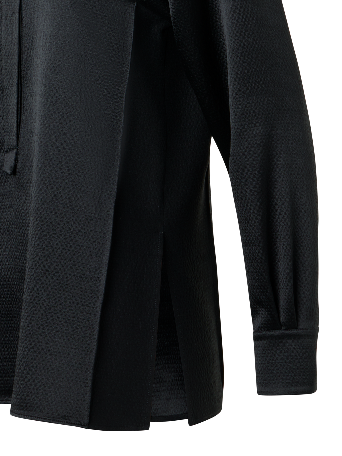 Designer Sleek Tunic Blouse in Hammered Silk Wool Satin - black