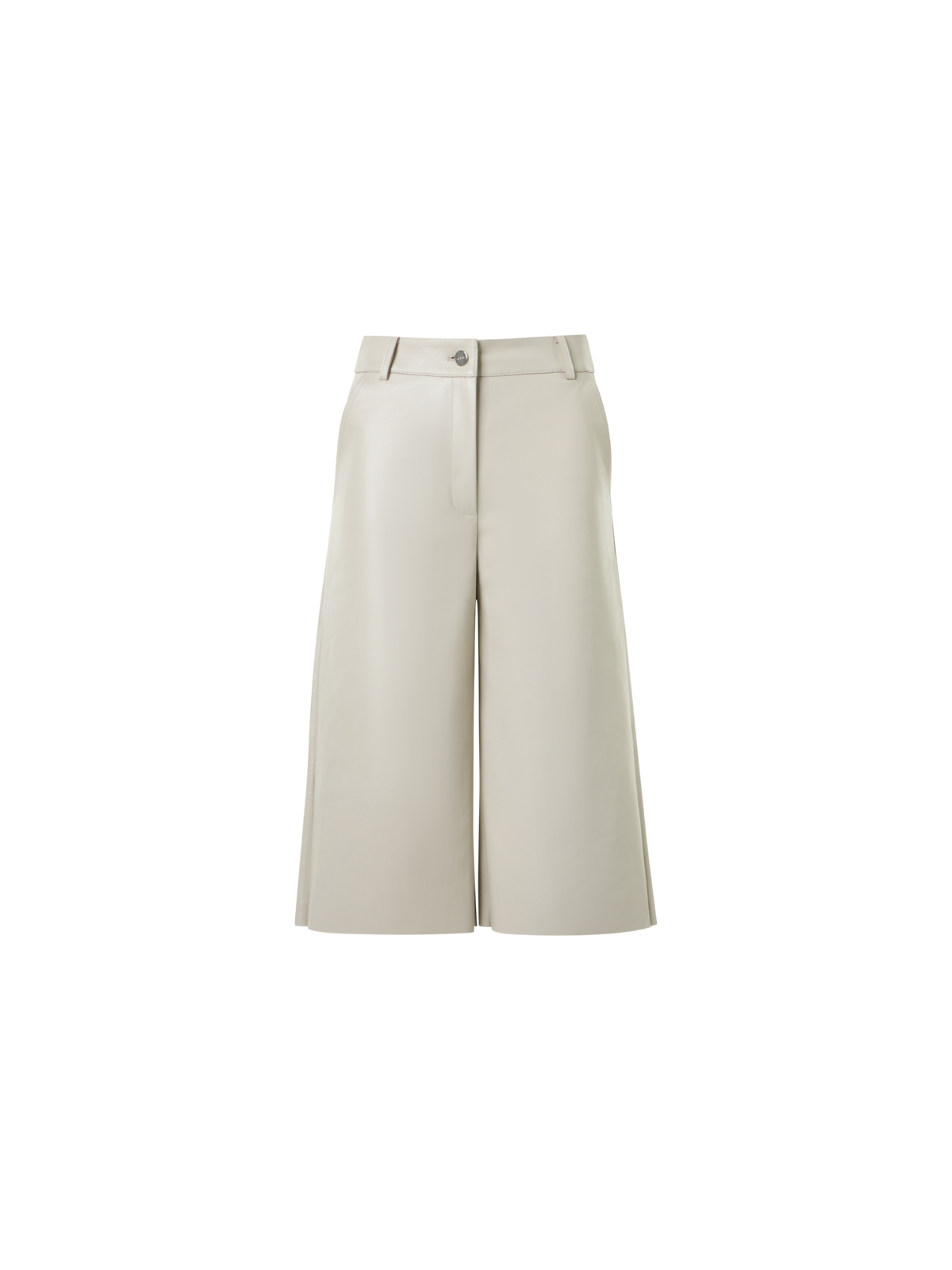 Designer Lacquered Leather Wide-Leg Bermuda Shorts - beige