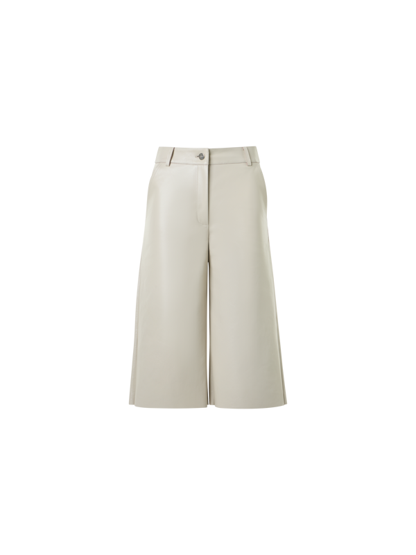 Designer Lacquered Leather Wide-Leg Bermuda Shorts - beige