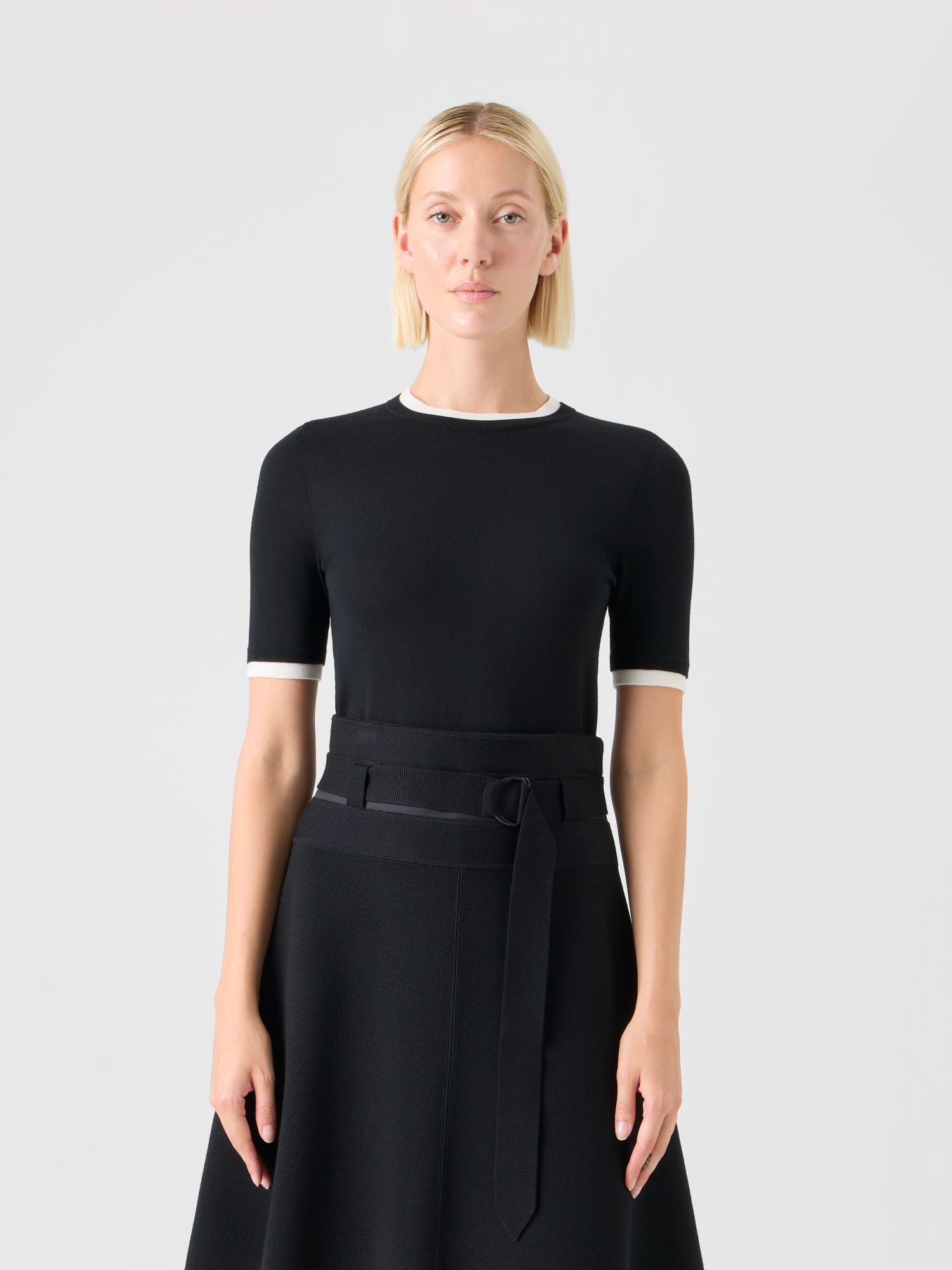 Designer Trompe l’Oeil Layered Wool Sweaterl - black - ecru 