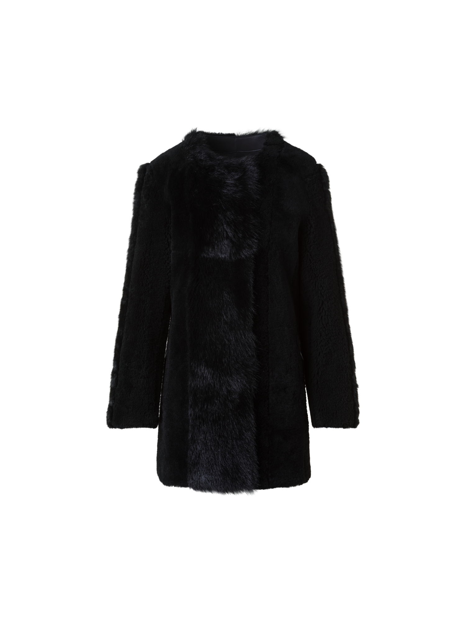 Designer Straight Patchwork Shearling Short Coat - black - neutral