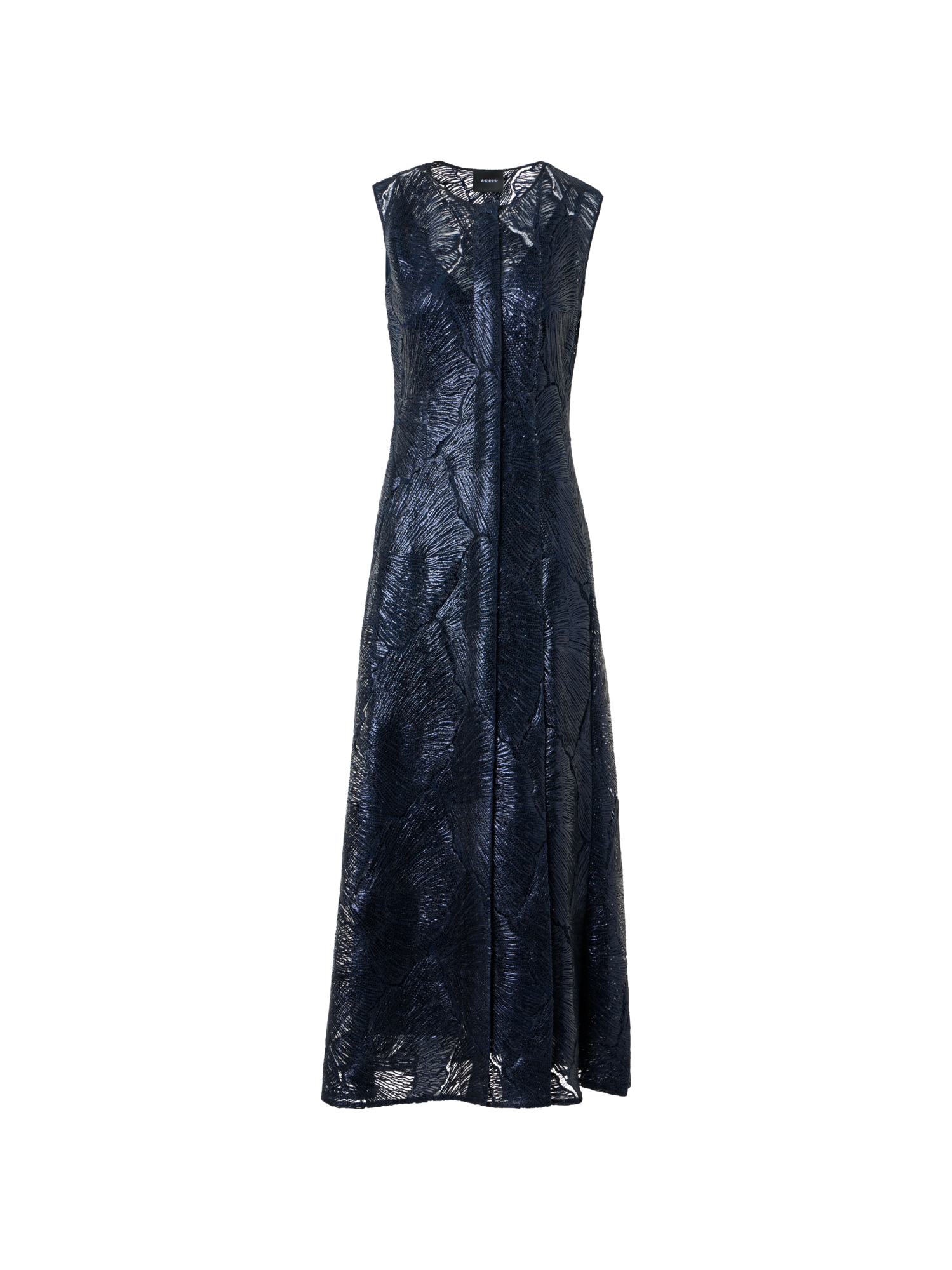 Designer Lacquered Sea Fan Lace Midi Dress - navy - blue