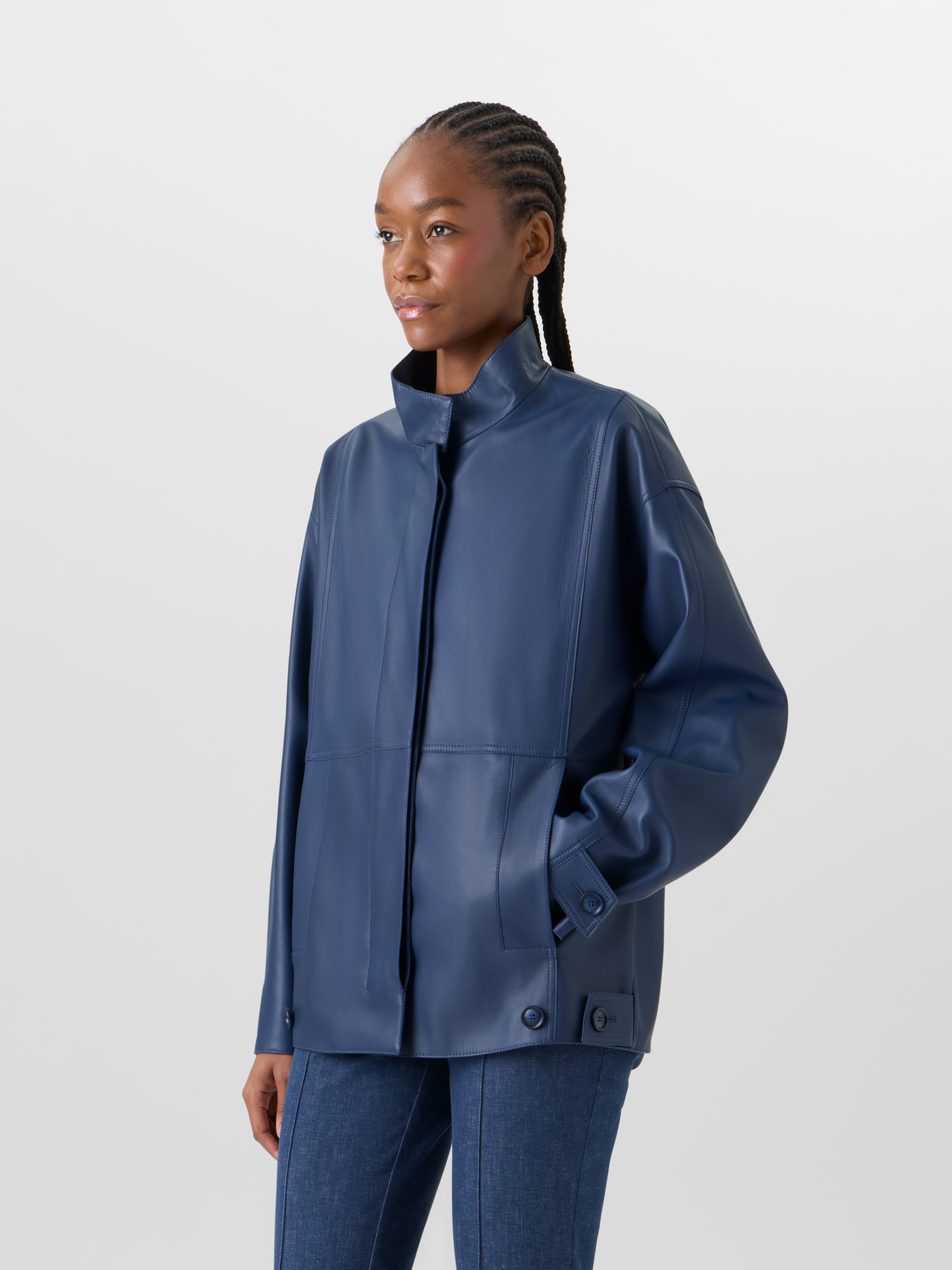 Designer Huma Jacket in Lacquered Leather - blue 