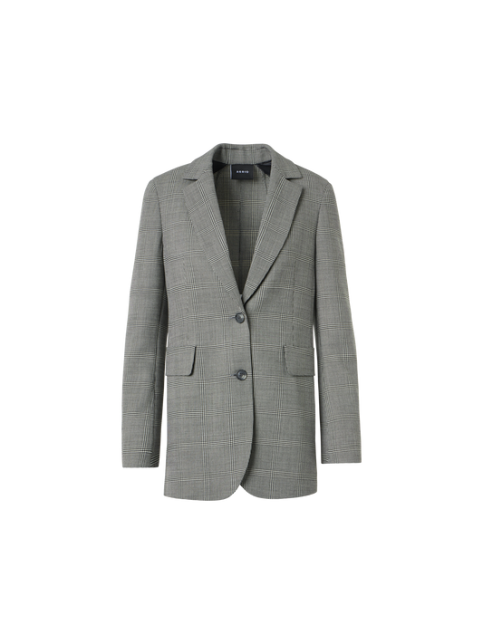 Designer Prince of Wales Check Wool Stretch Double-Face Jacket - grey