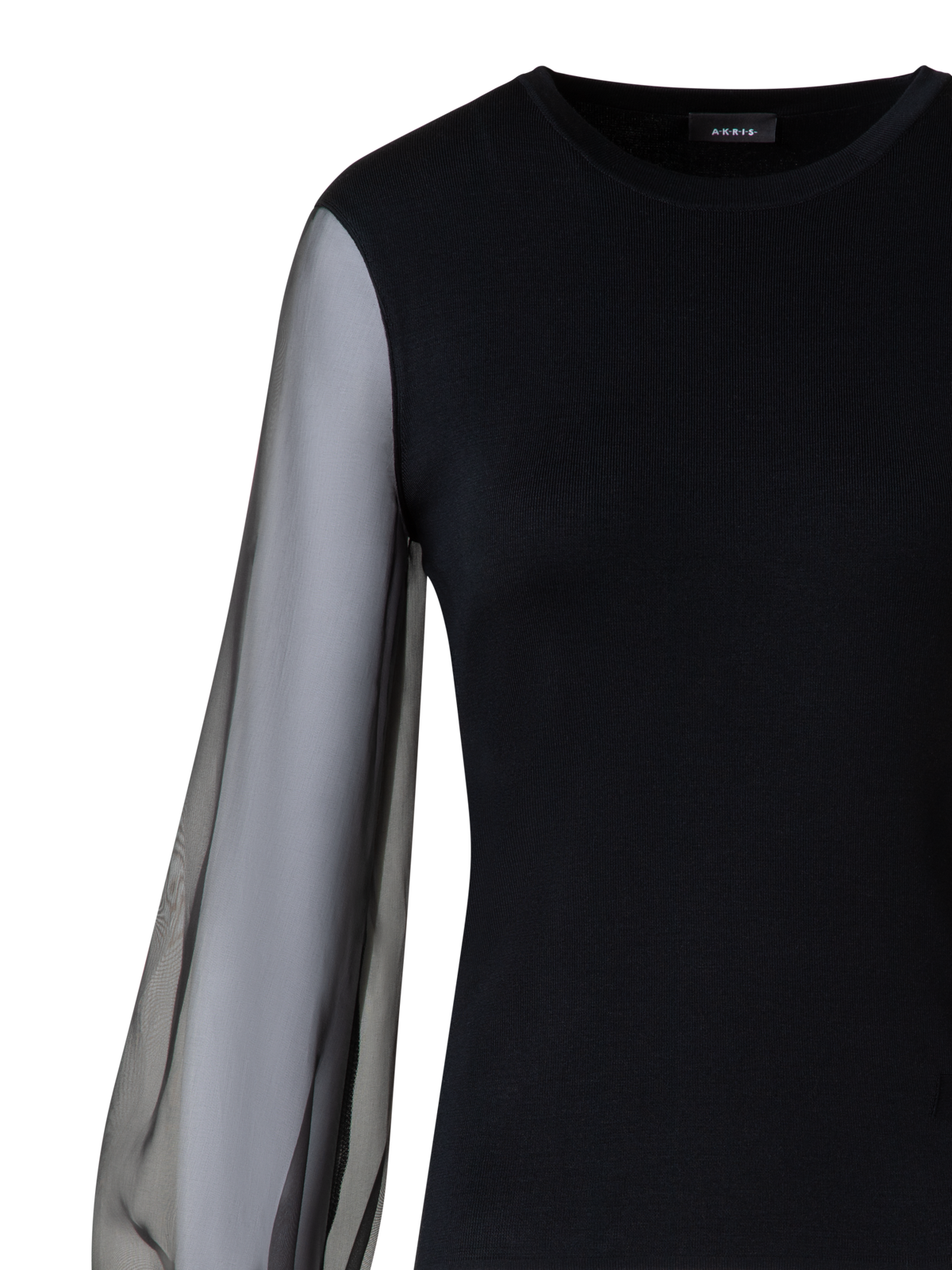 Designer Silk Sweater with Sheer Organza Sleeves - black