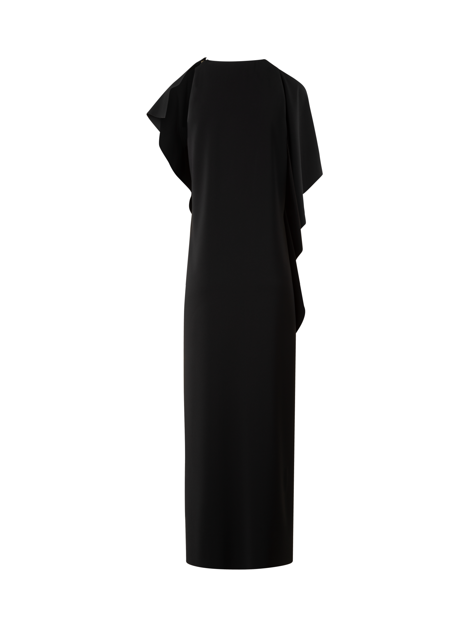 Designer Laser Cut Midi Dress with Off-shoulder Drape - black