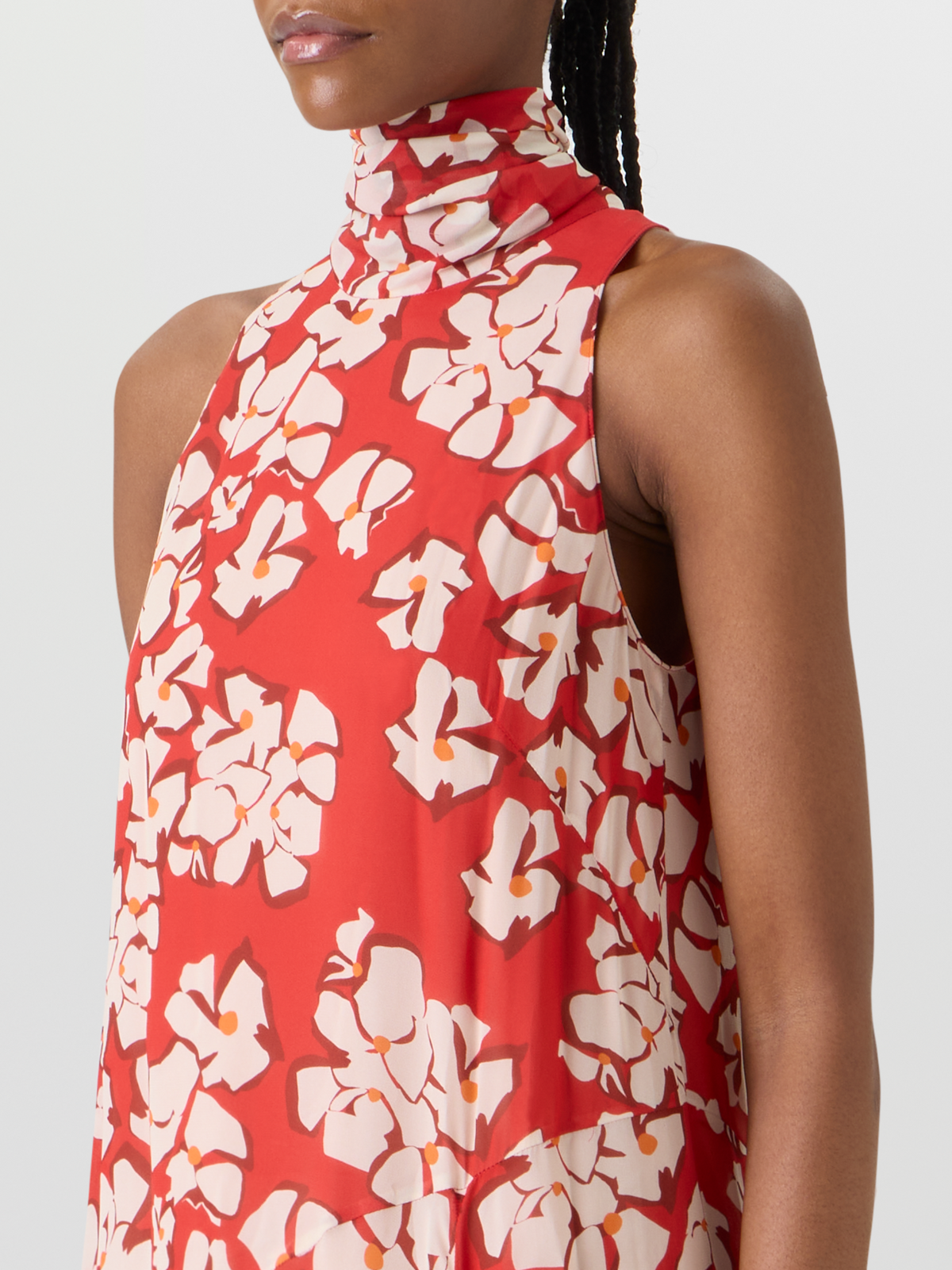 Designer Sleeveless Papercut Flower Midi Dress - red #editorial
