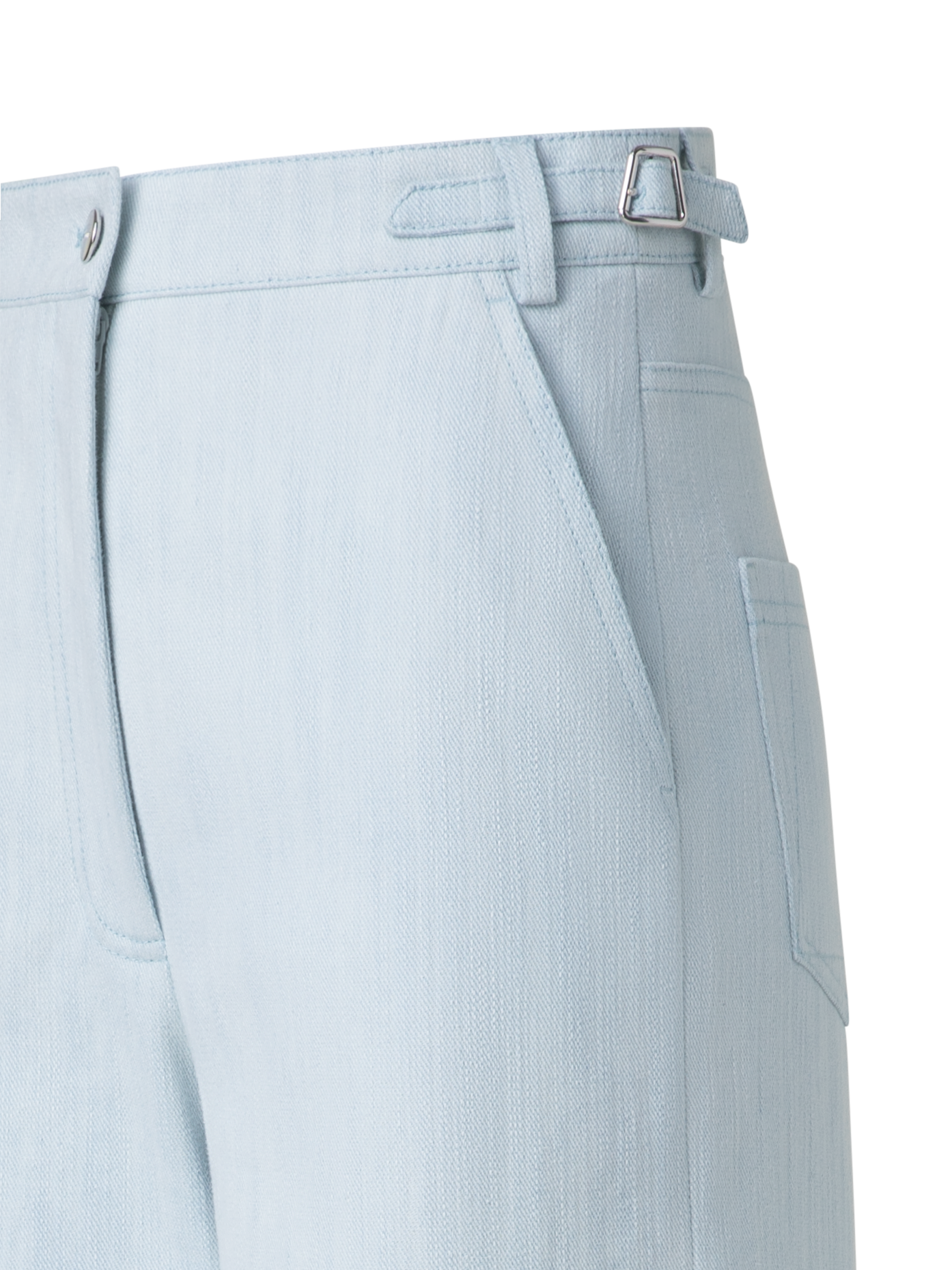 Designer Wide Cotton Denim Stretch Pants - pastel - blue