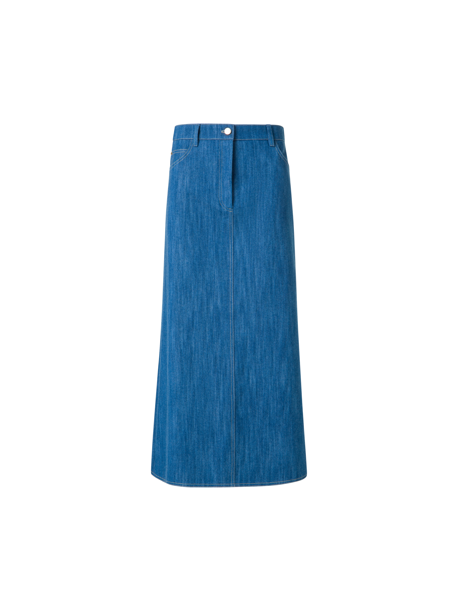 Designer Midi Pencil Skirt in Cotton Denim - blue