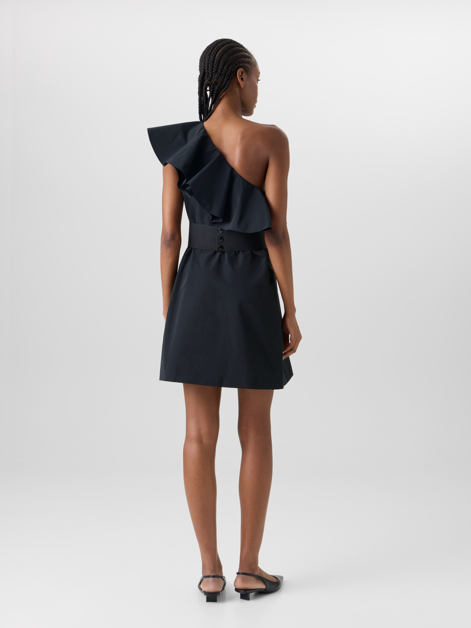 Designer Cotton-Blend Taffeta One-Shoulder Dress - black 