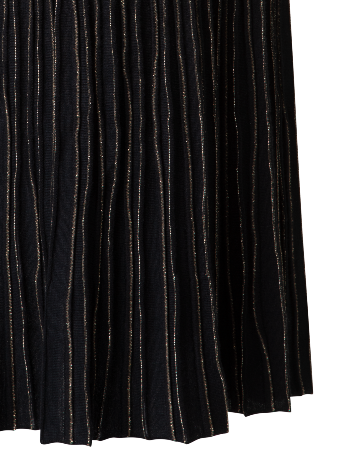 Designer Midi Knit Skirt with and Golden Lurex Stripes - black - multicolor - gold