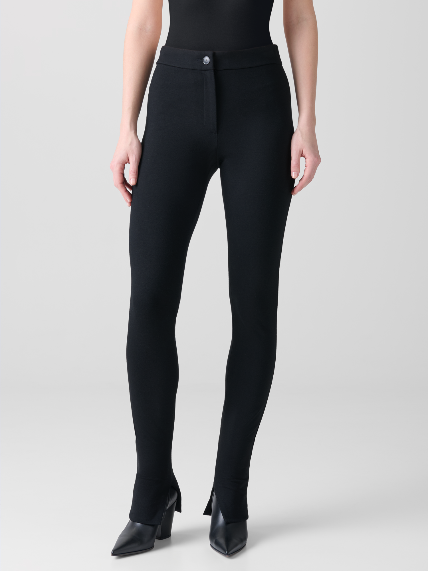 Designer Skinny Stretch Jersey Leggings with Slit - black - neutral 