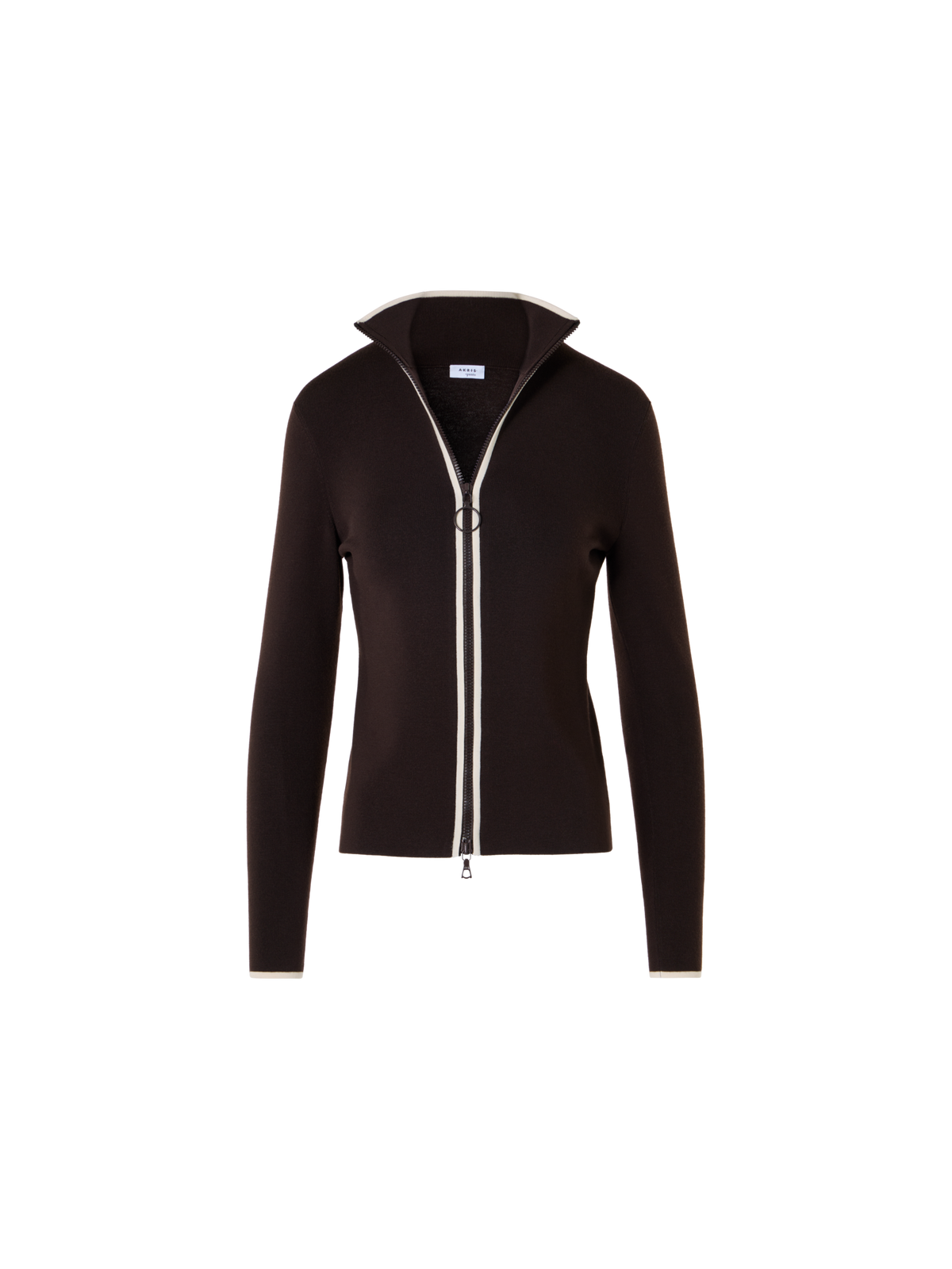 Designer Zipped Cardigan with Contrast Piping - brown