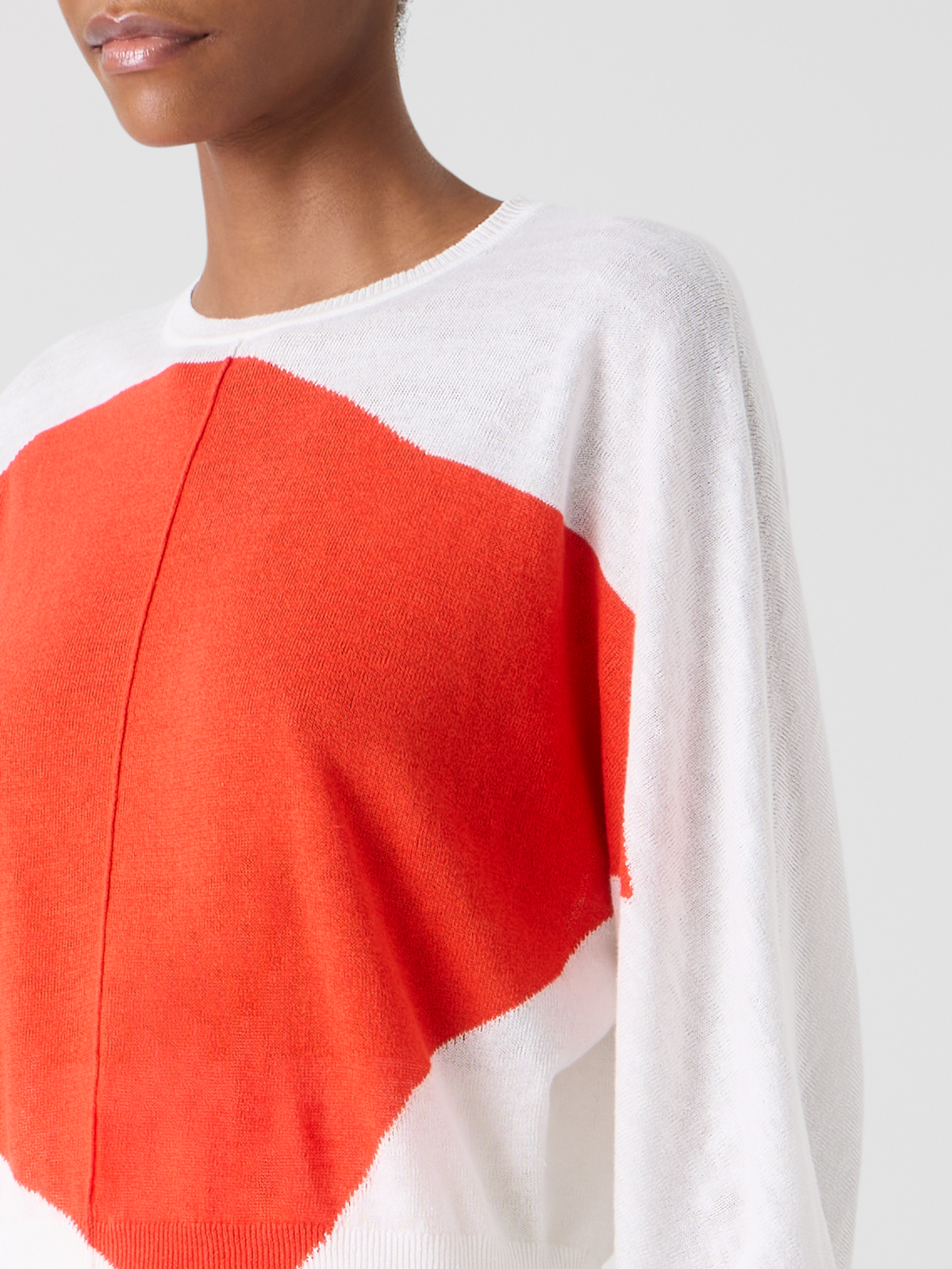 Designer Oversize Linen Cotton Sweater with Polygon Intarsia - multicolor #editorial
