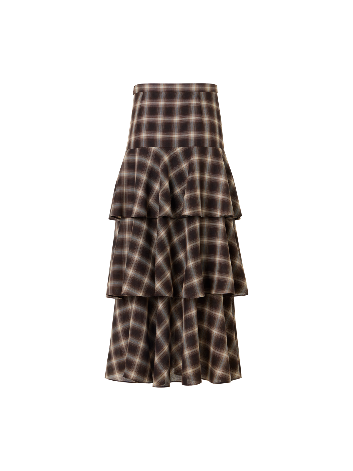 Designer Tiered Midi Skirt in Plaid Shelley - multicolor