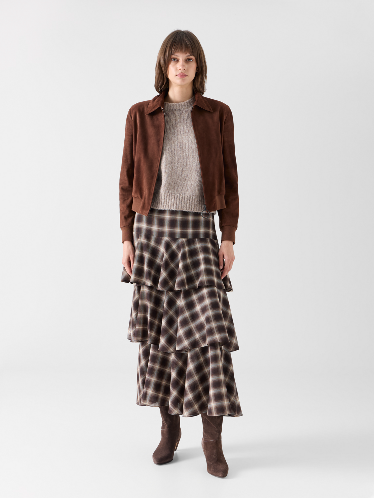 Designer Tiered Midi Skirt in Plaid Shelley - multicolor #editorial