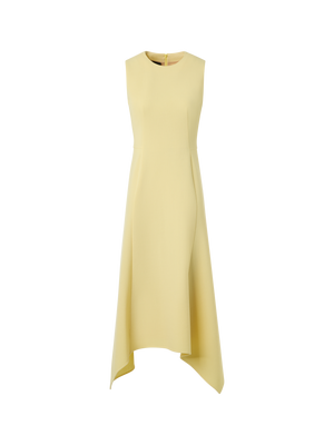 Designer Asymmetrical Wool Crêpe Double-Face Midi Dress - yellow