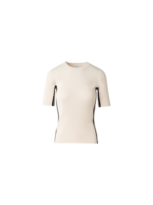 Designer Short Sleeves Sweater with Contrast Stripes - pastel - multicolor - beige