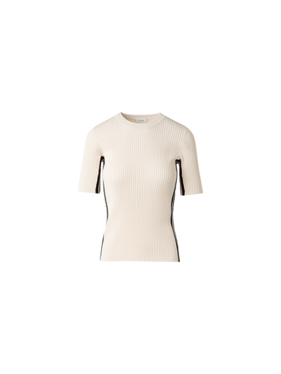 Designer Short Sleeves Sweater with Contrast Stripes - pastel - multicolor - beige