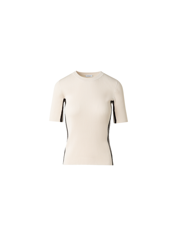 Designer Short Sleeves Sweater with Contrast Stripes - pastel - multicolor - beige