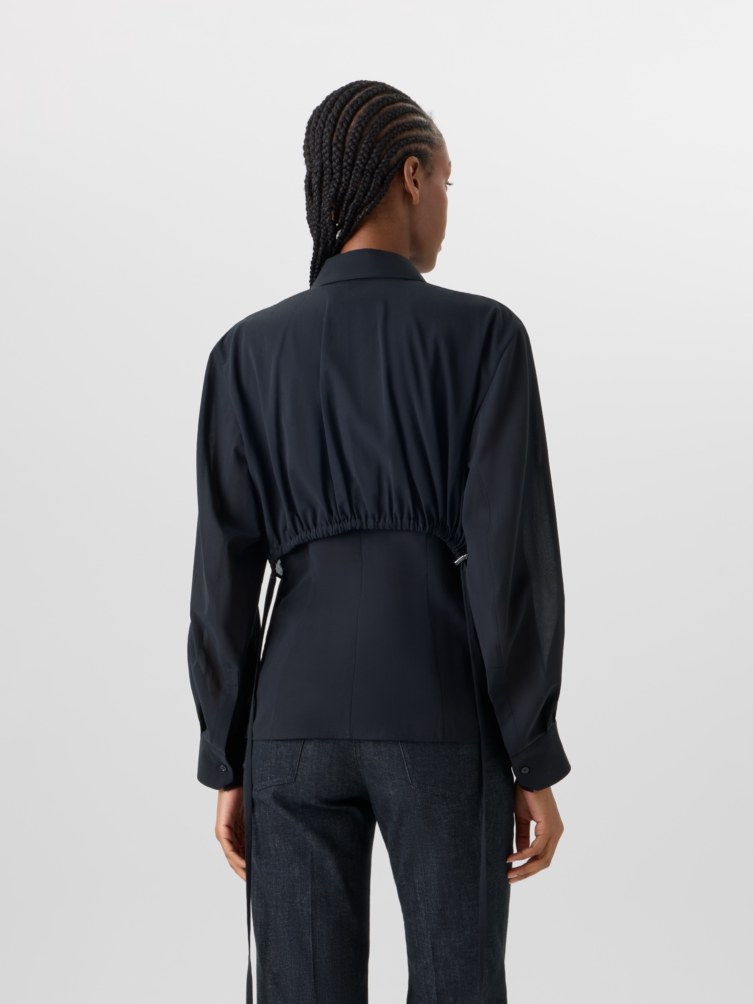 Designer Long-Sleeve Cotton Voile Blouse - black 